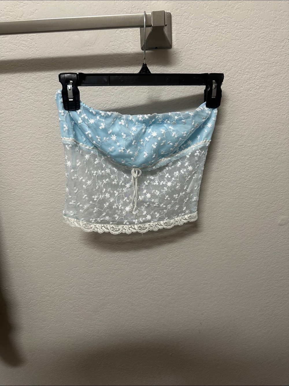 Sheer White Lace & Baby Blue Floral Bandeau Cami